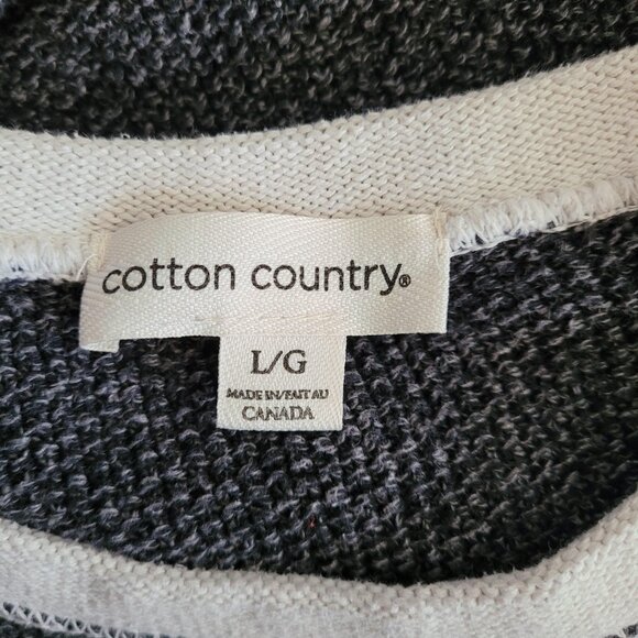 Cotton Country Sweater Womens Large Gray Cabin Style Striped Cuffs Slouchy - Picture 9 of 10